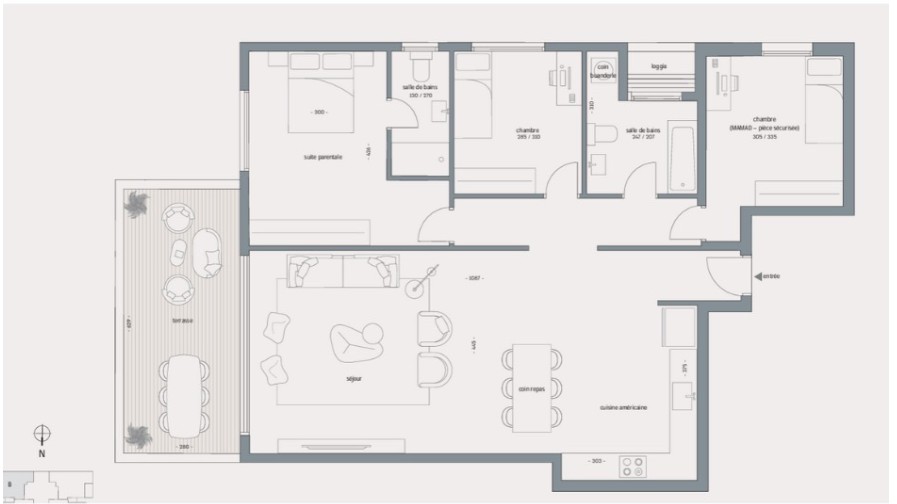 Plan appartement neuf 4 pièces 112 m² avec balcon 18 m², projet Noya Netanya