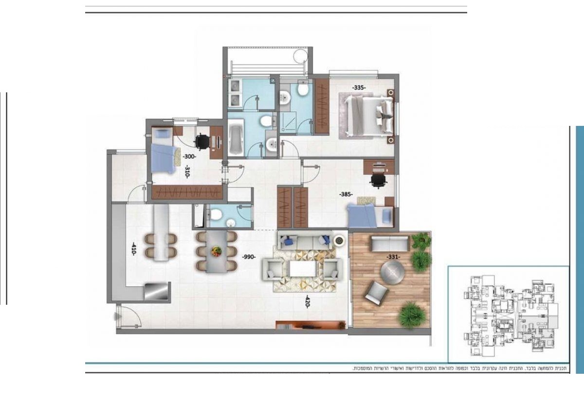 Plan appartement neuf 4 pièces 114 m² avec balcon, vue mer, projet Halperin Tower Netanya