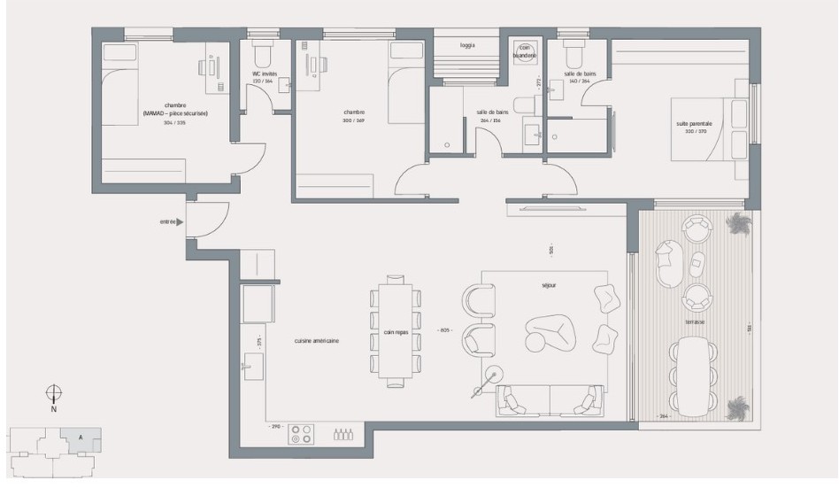 Plan appartement neuf 4 pièces 115 m² avec balcon 14 m², projet Noya Netanya
