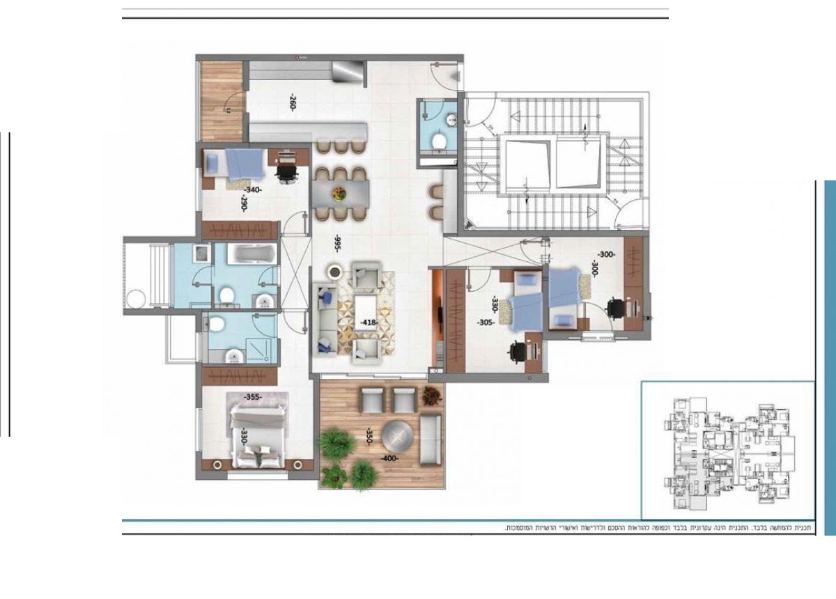 Plan appartement neuf 5 pièces 125 m² avec balcon, vue mer, projet Halperin Tower Netanya
