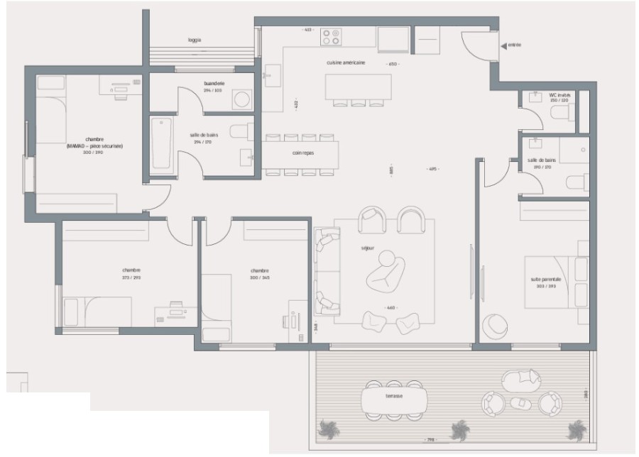 Plan appartement neuf 5 pièces 130 m² avec balcon 22 m², orientation nord-est, Noya Netanya