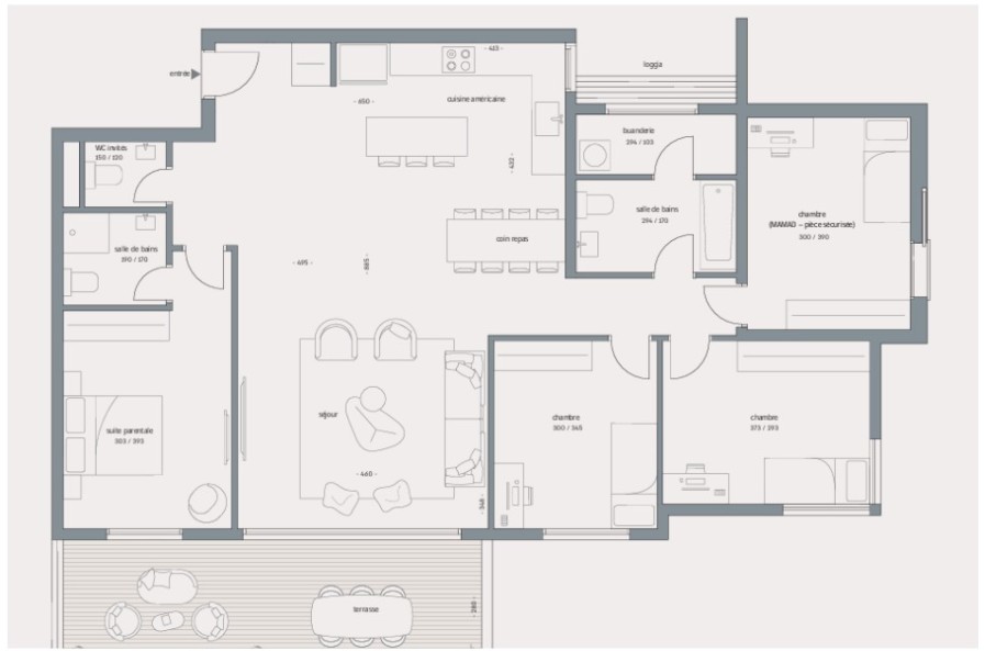 Plan appartement neuf 5 pièces 130 m² avec balcon 22 m², orientation nord-ouest, Noya Netanya