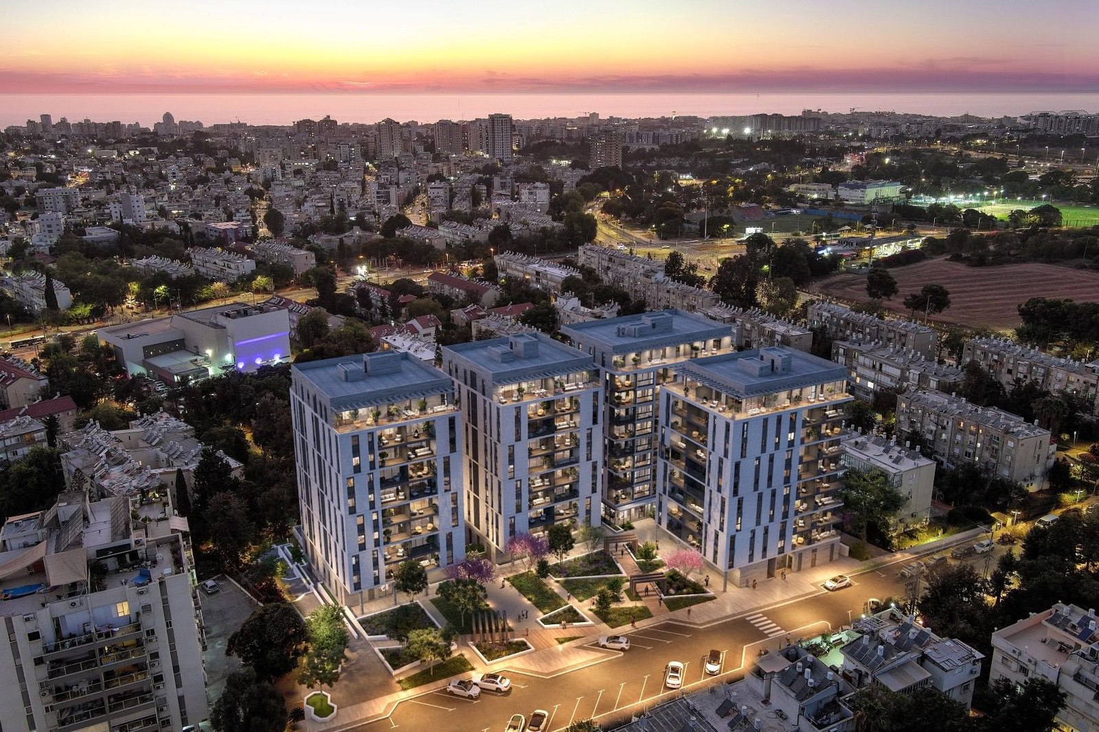 Vue aérienne du complexe résidentiel neuf du quartier Agrobank, rue Aryeh Shenkar à Holon