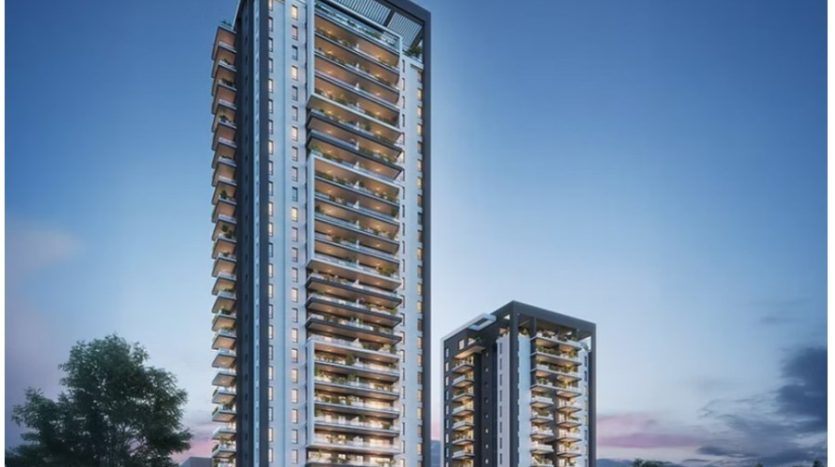 Projet Noya a Netanya, deux tours residentielles neuves de standing au crepuscule