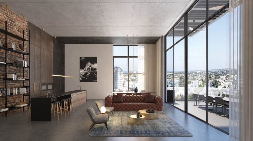 Grand salon lumineux avec vue degagee, appartement neuf du programme Ezra HaSofer a Herzliya
