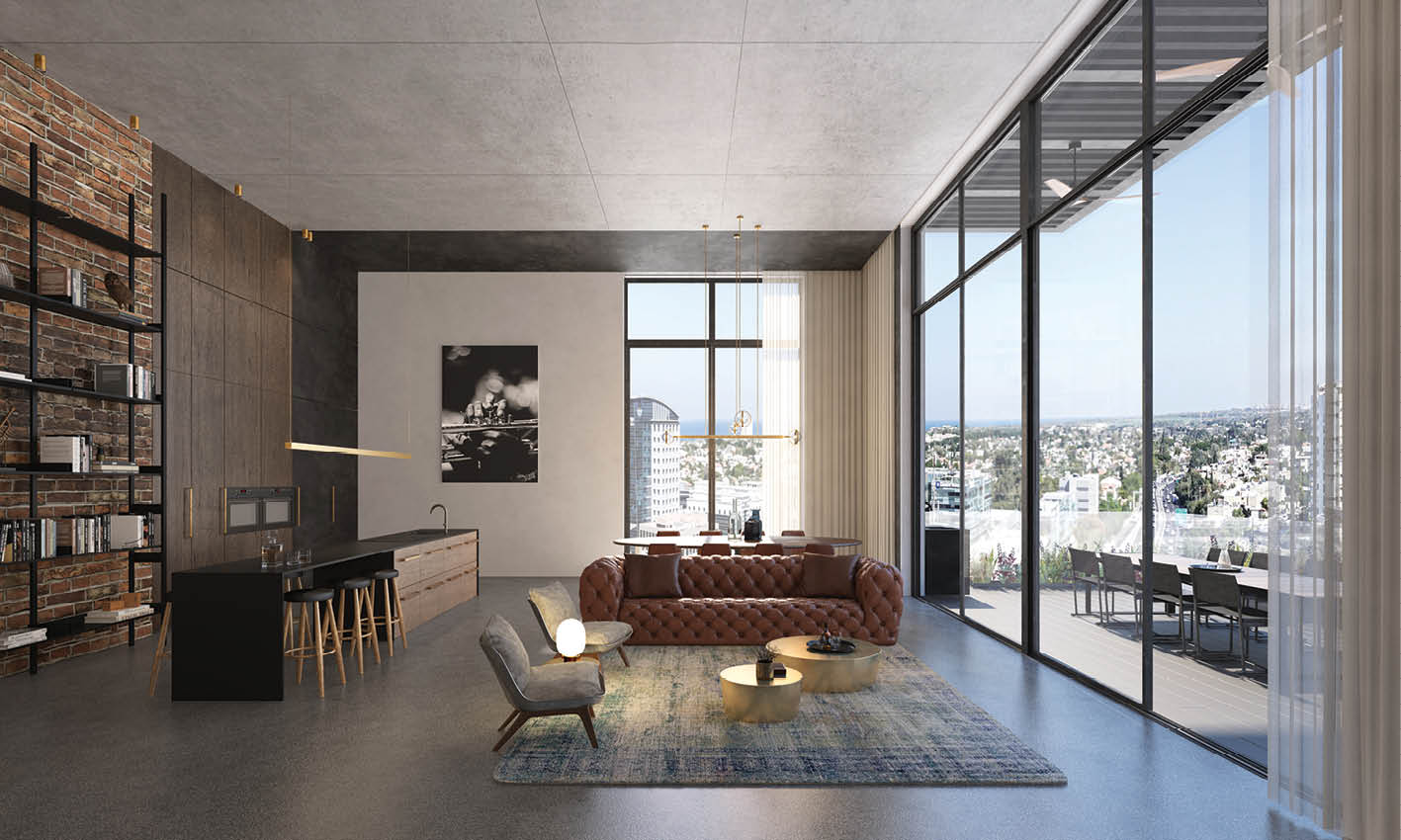 Grand salon lumineux avec vue dégagée, appartement neuf du programme Ezra HaSofer à Herzliya