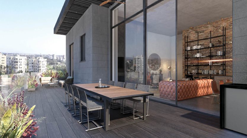 Terrasse avec vue panoramique sur Herzliya, appartement neuf du programme Ezra HaSofer