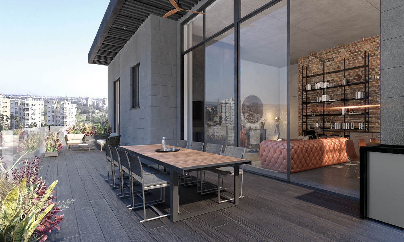 Terrasse avec vue panoramique sur Herzliya, appartement neuf du programme Ezra HaSofer