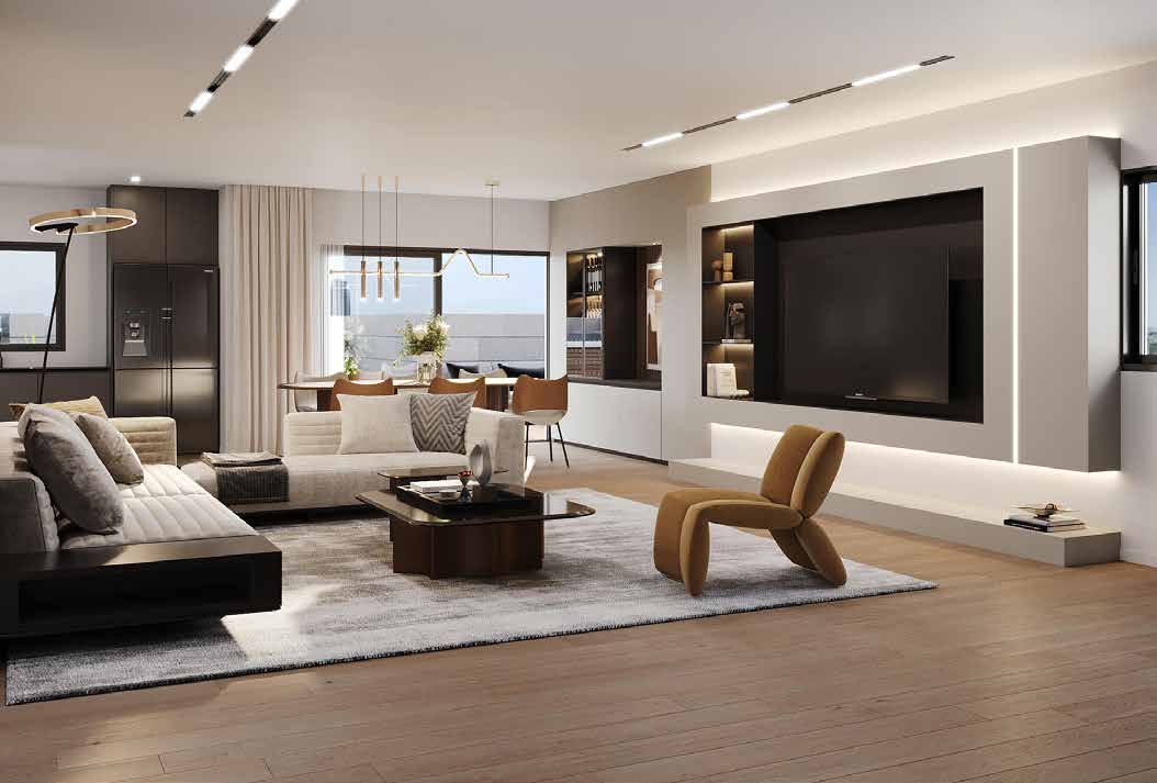 Séjour et salle à manger lumineux d'un appartement neuf du programme Neve Haksamim à Holon