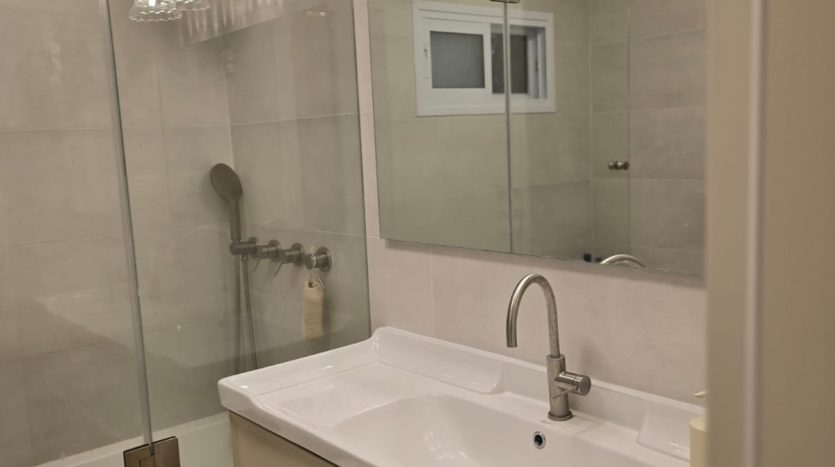 Salle de bain renovee avec douche et vasque, appartement a Jerusalem