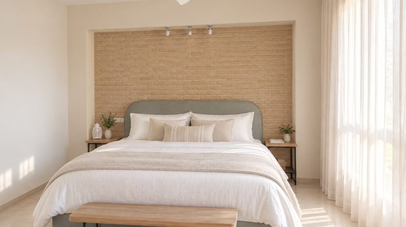 Suite parentale avec mur de briques d une villa a Ben Ami