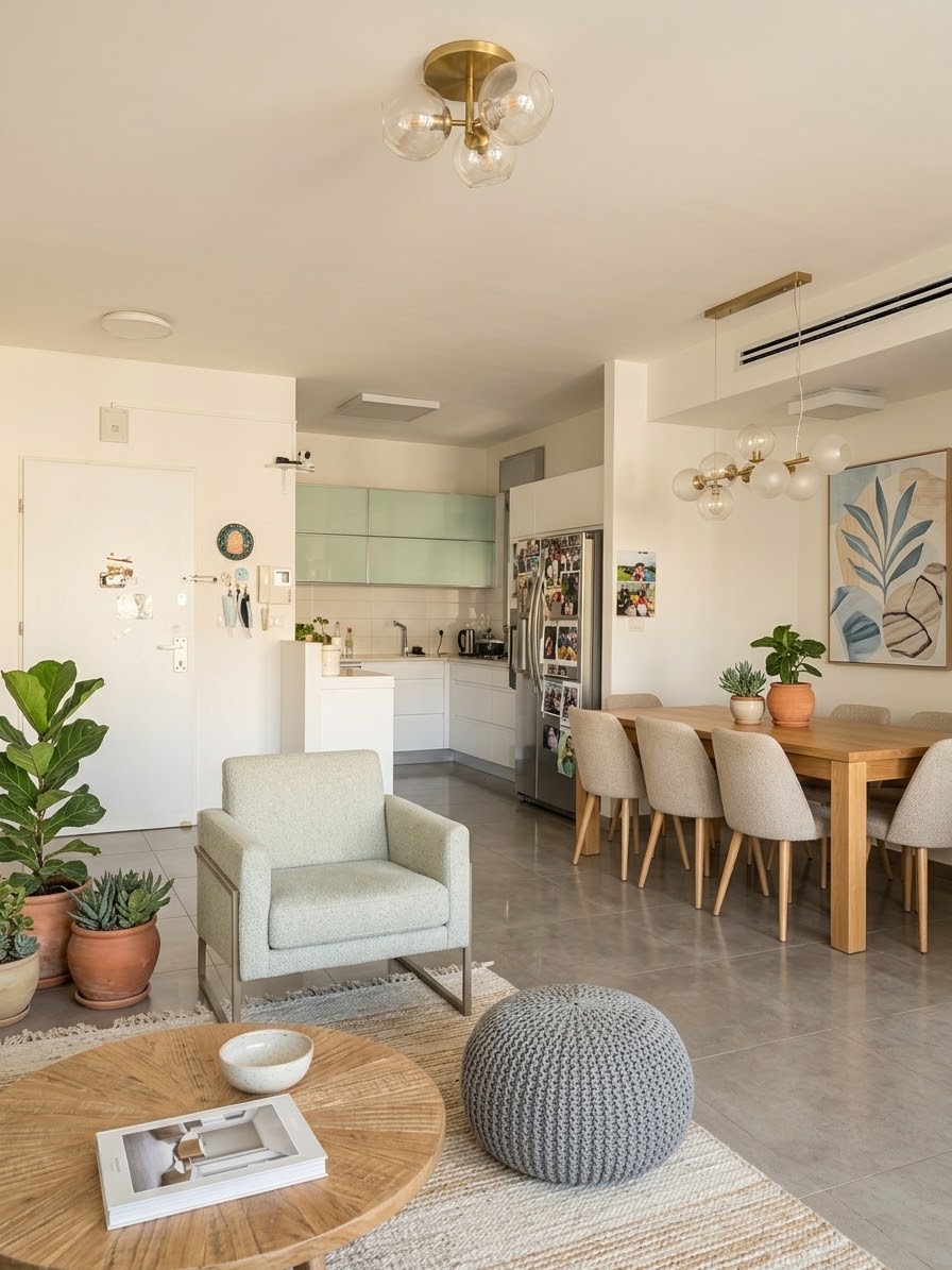 Séjour et salle à manger lumineux d'un appartement 4 pièces rue Jabotinsky à Givatayim